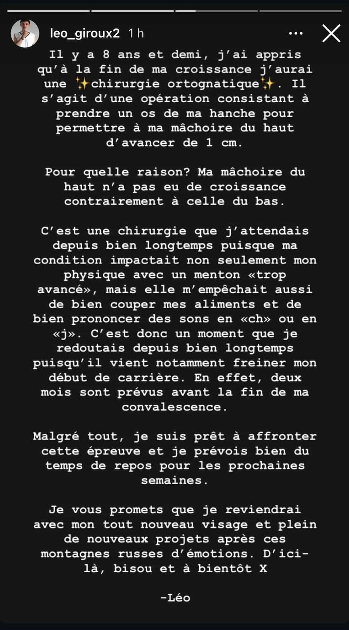 Léo Giroux de Star Académie s'est fait opérer