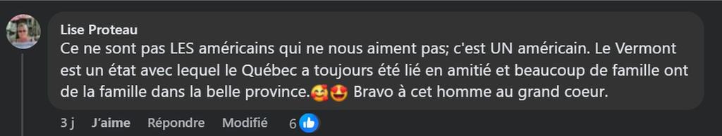 Facebook - Auberge des Trois Érables, commentaires d'une publication Facebook