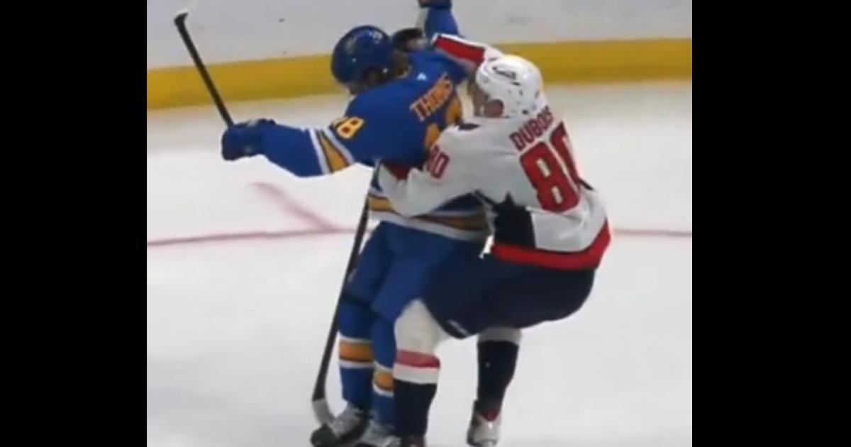 Pierre-Luc Dubois slams Robert Thomas. 