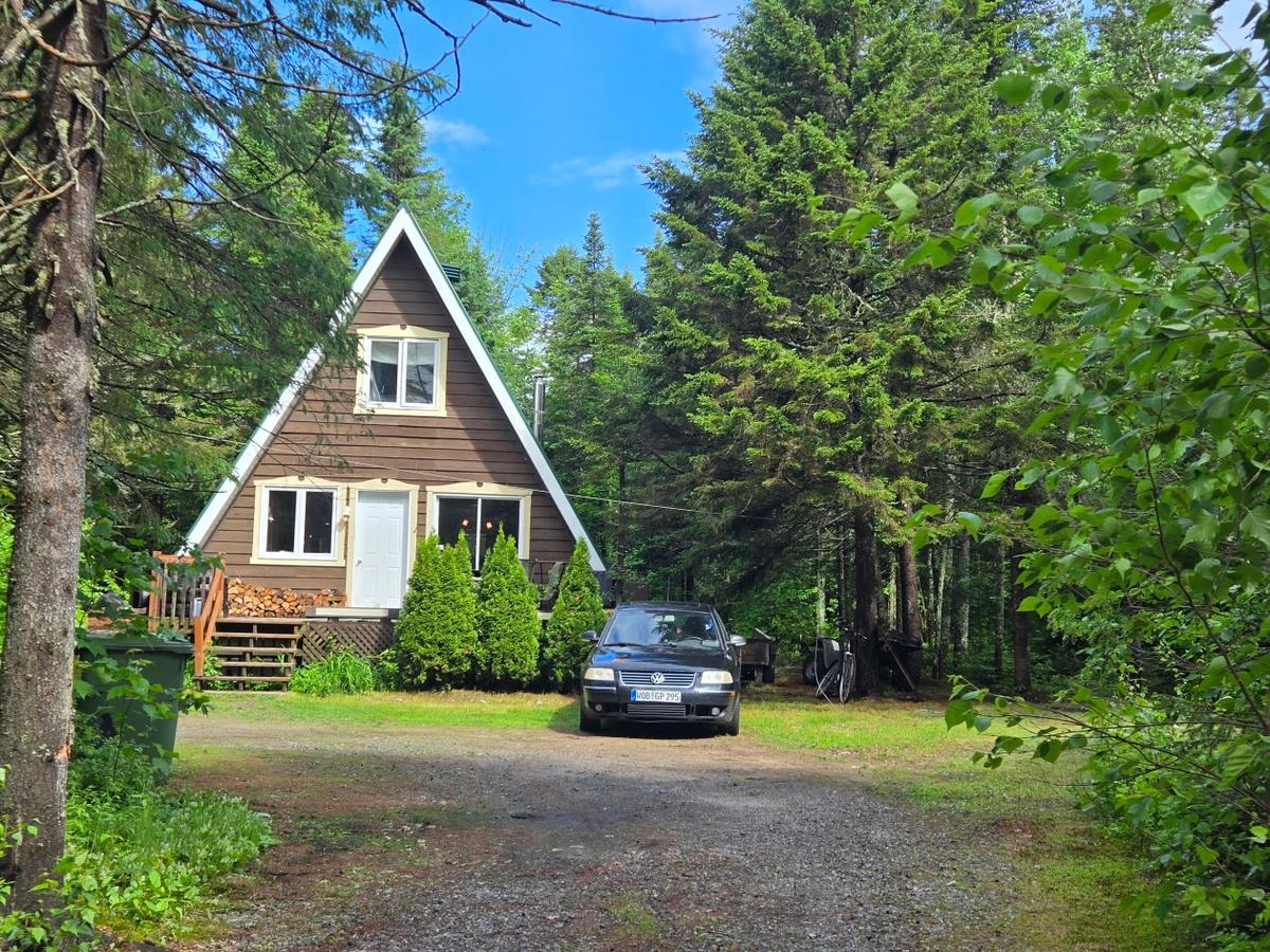 Vue extérieure du chalet dans son écrin de verdure