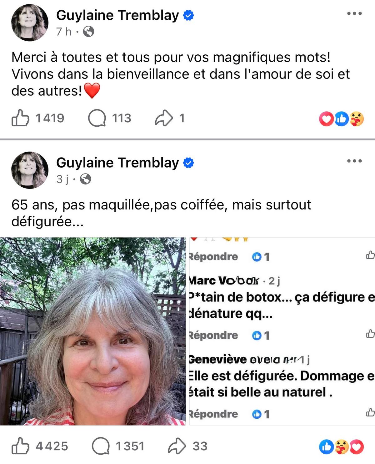 Guylaine Tremblay remercie ses fans