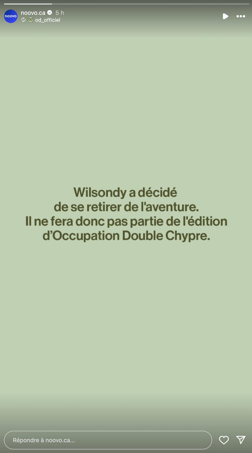 Wilsondy quitte Occupation Double Chypre
