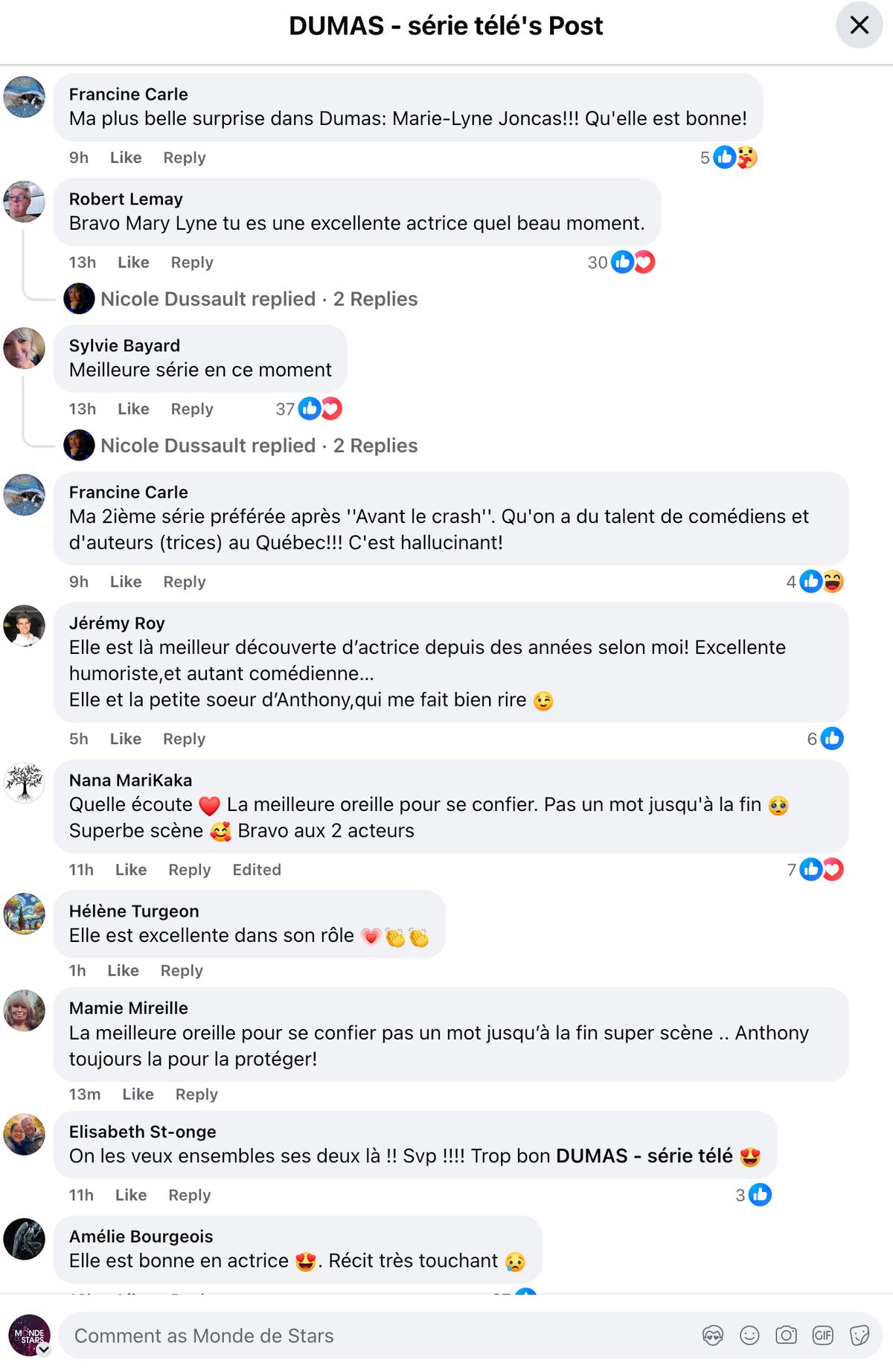 Commentaires sur la performance de Marie-Lyne Joncas dans Dumas
