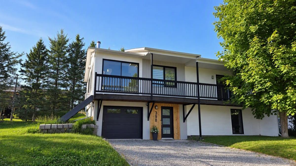 Façade modernisée aux accents de bois et de noir
