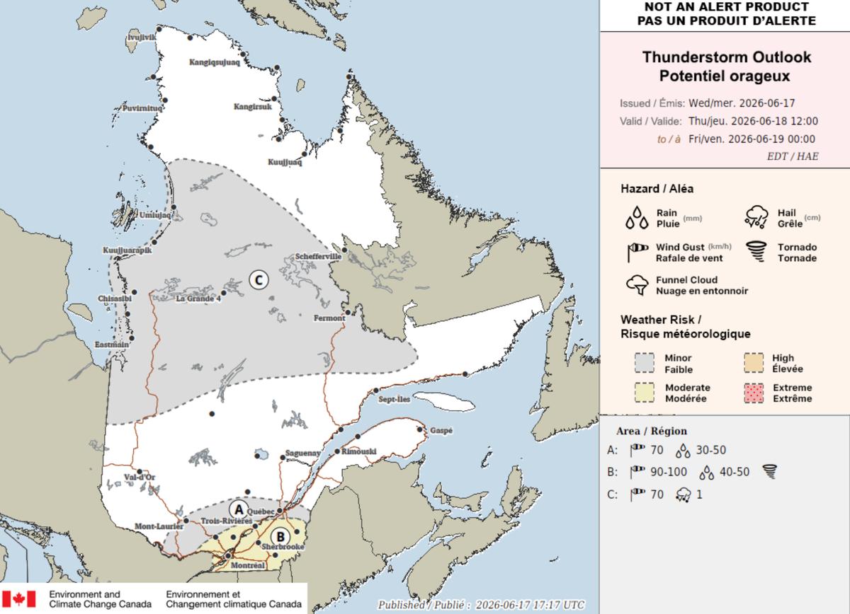 Risques d'orages jeudi le 18 juin