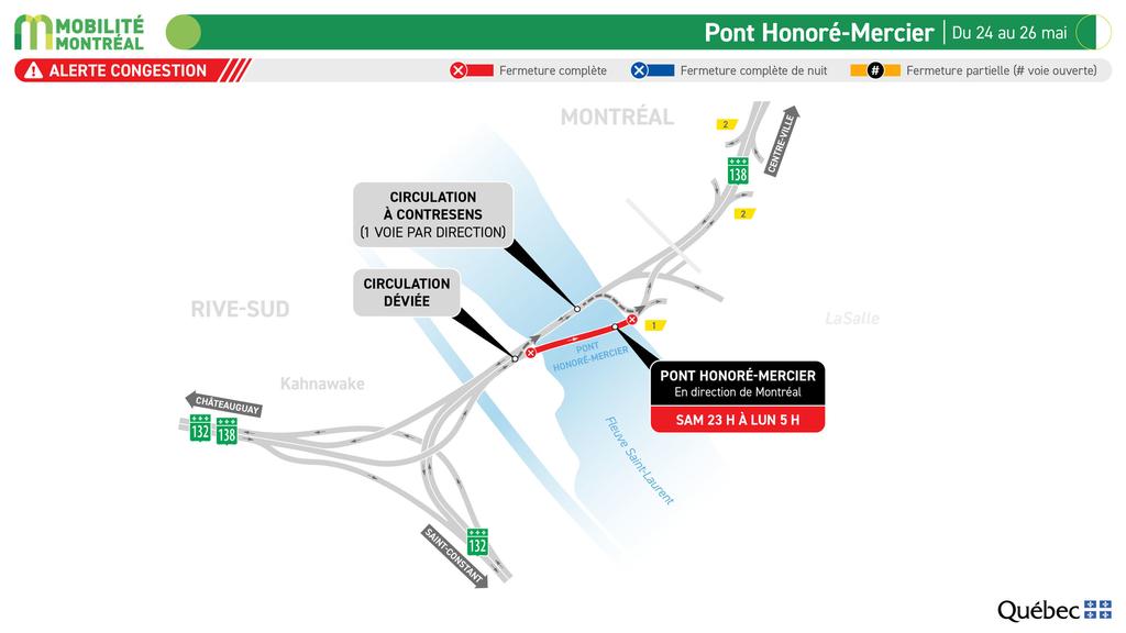 Carte des entraves routières du 23 au 26 mai 2025