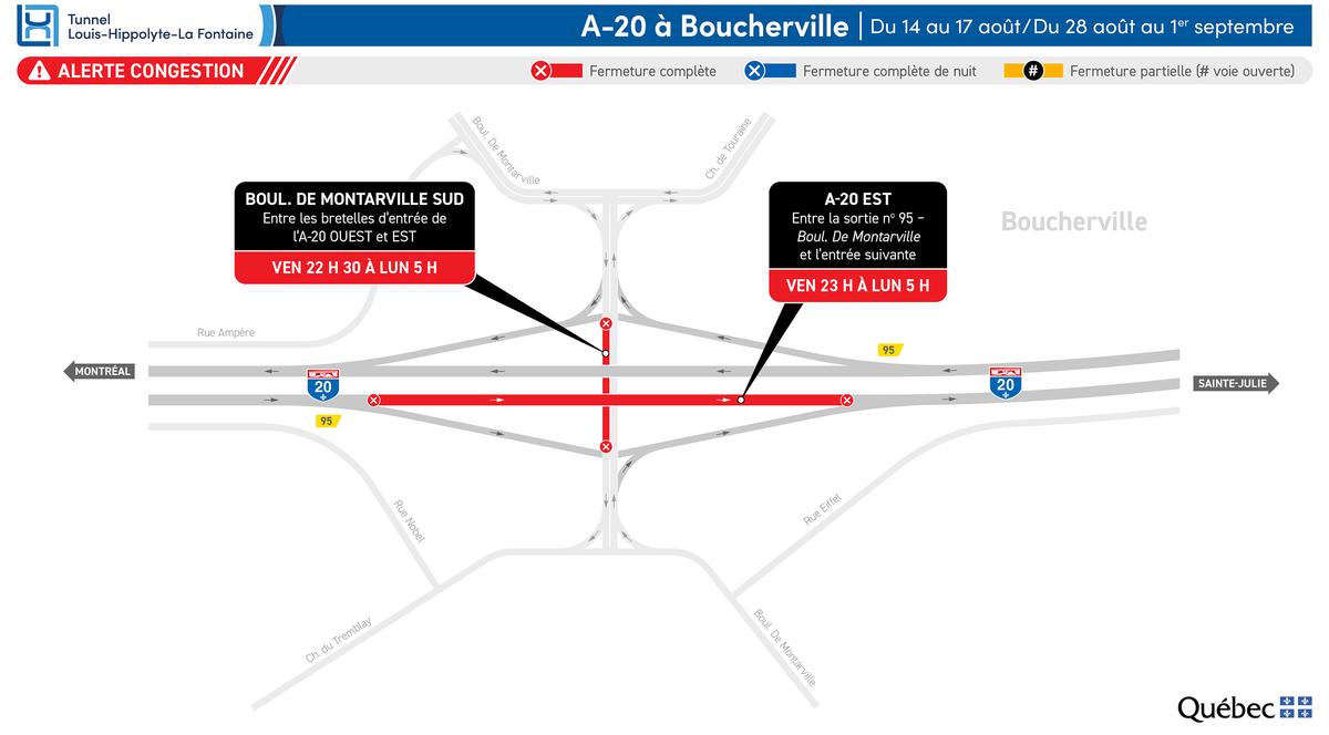 Fermeture de l'autoroute 20 en direction est à Boucherville