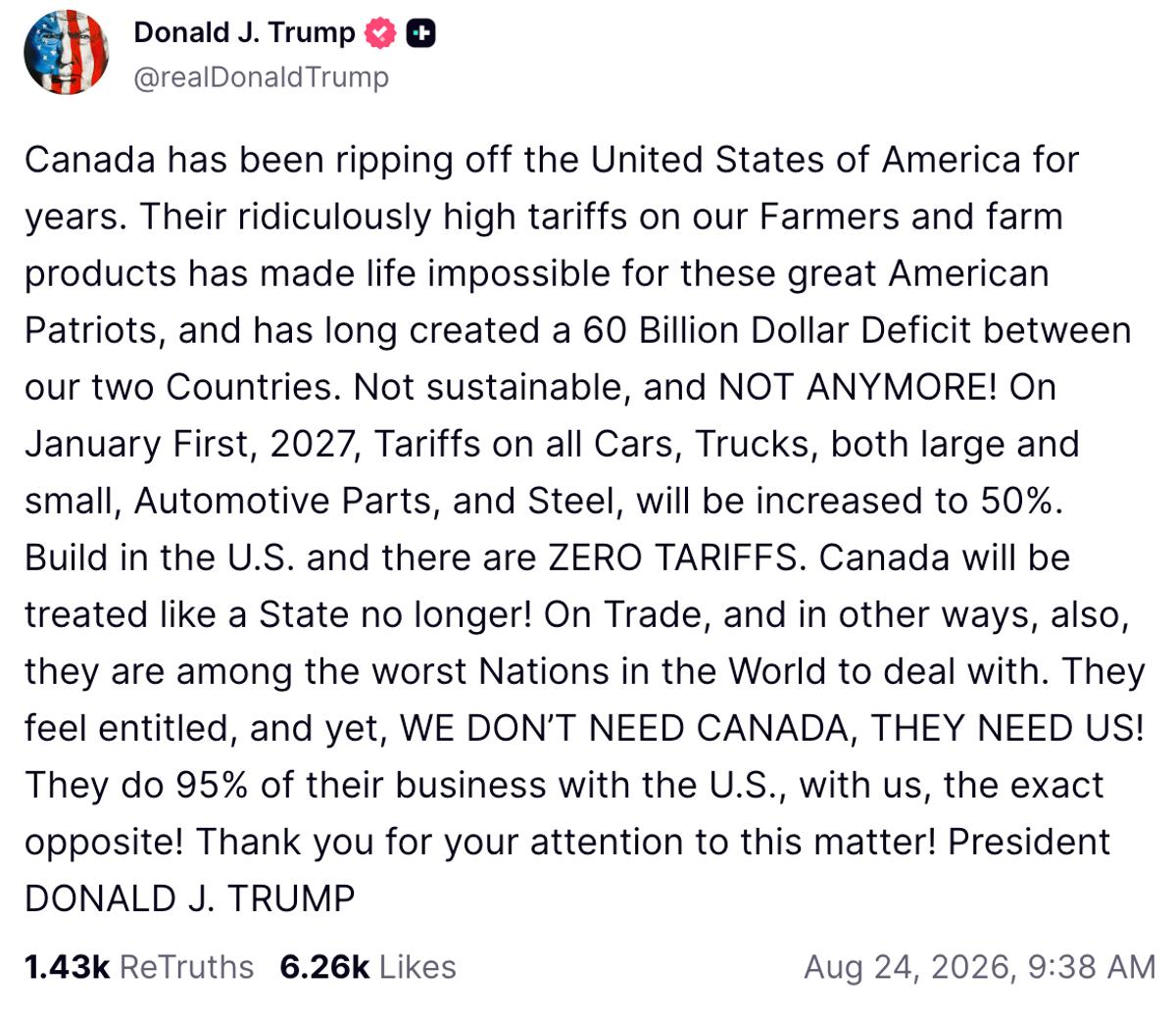 Message de Donald Trump