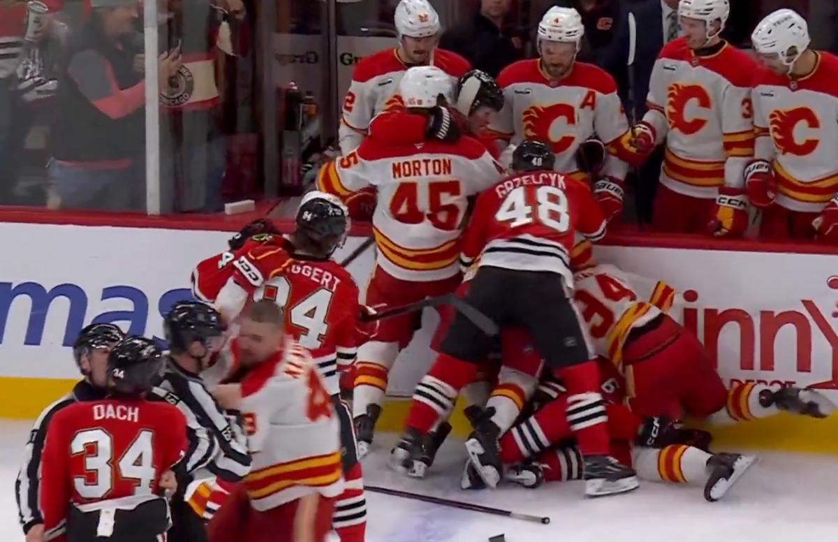 Fight at the end of the game in Chicago.
