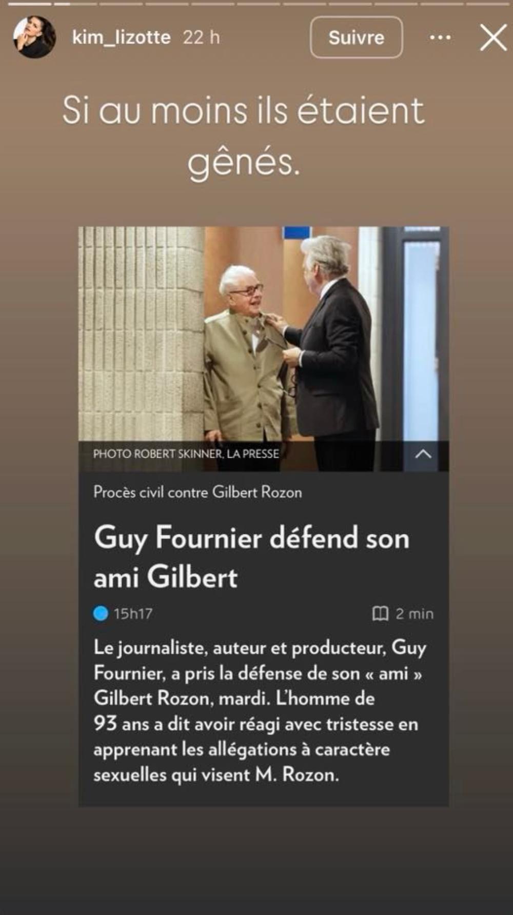 Capture d'écran de la story de Kim Lizotte