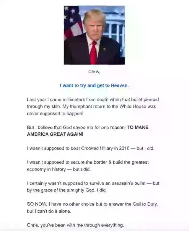 Capture d'écran d'un courriel du président Donald Trump