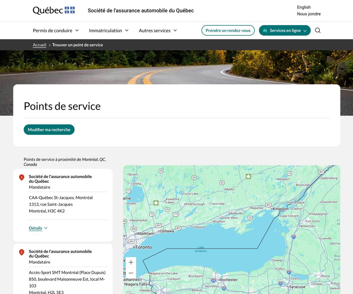 Un plugin affiche Lake America sur le site de la SAAQ