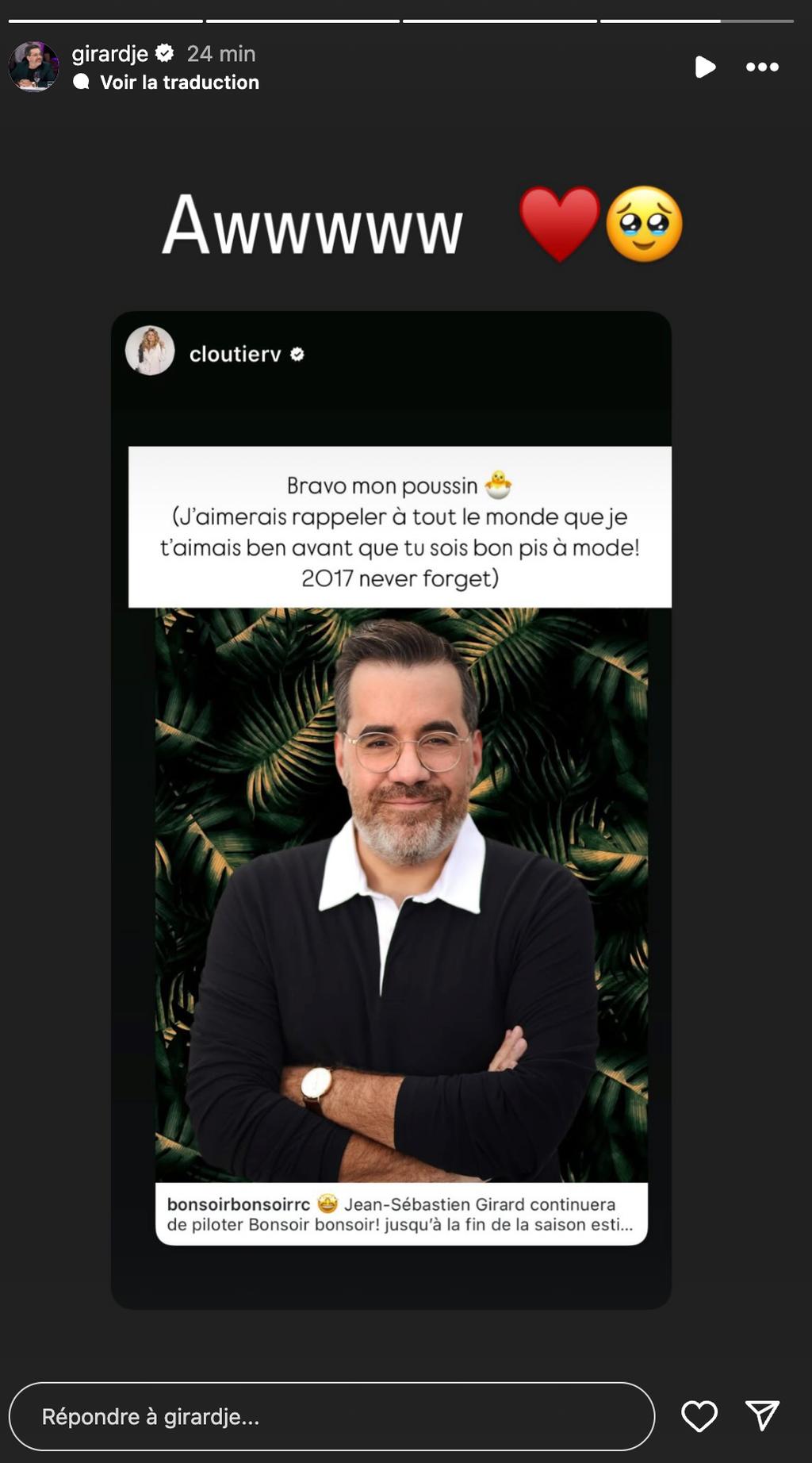 Jean-Sébastien Girard réagit à la publication de Véronique Cloutier