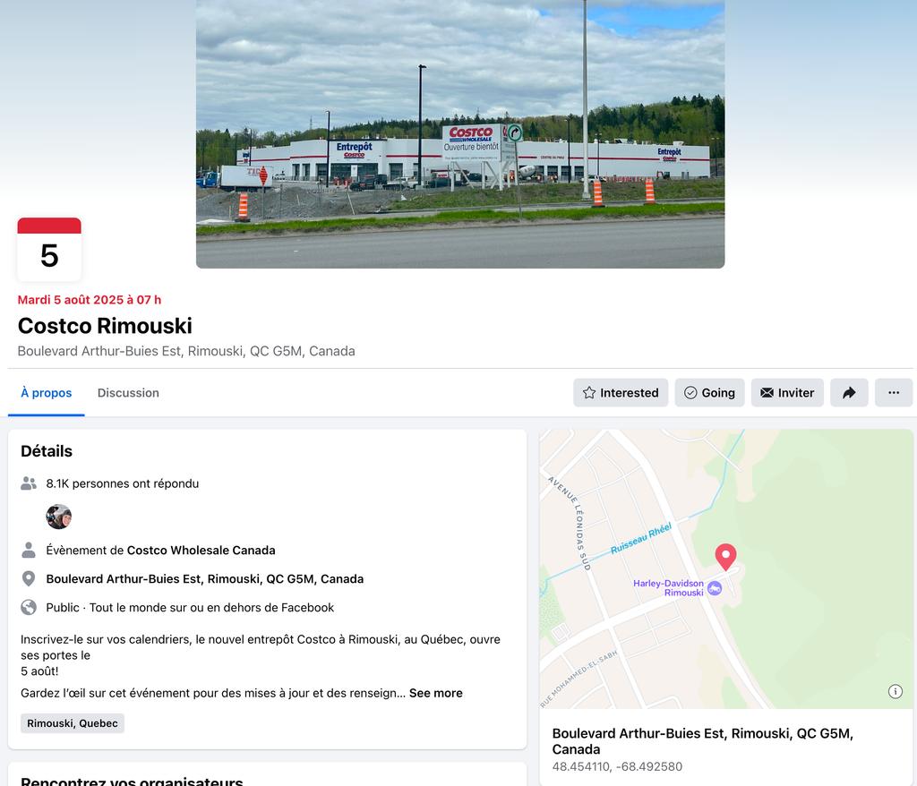 Capture d'écran de l'événement organisé par Costco pour annoncer l'ouverture