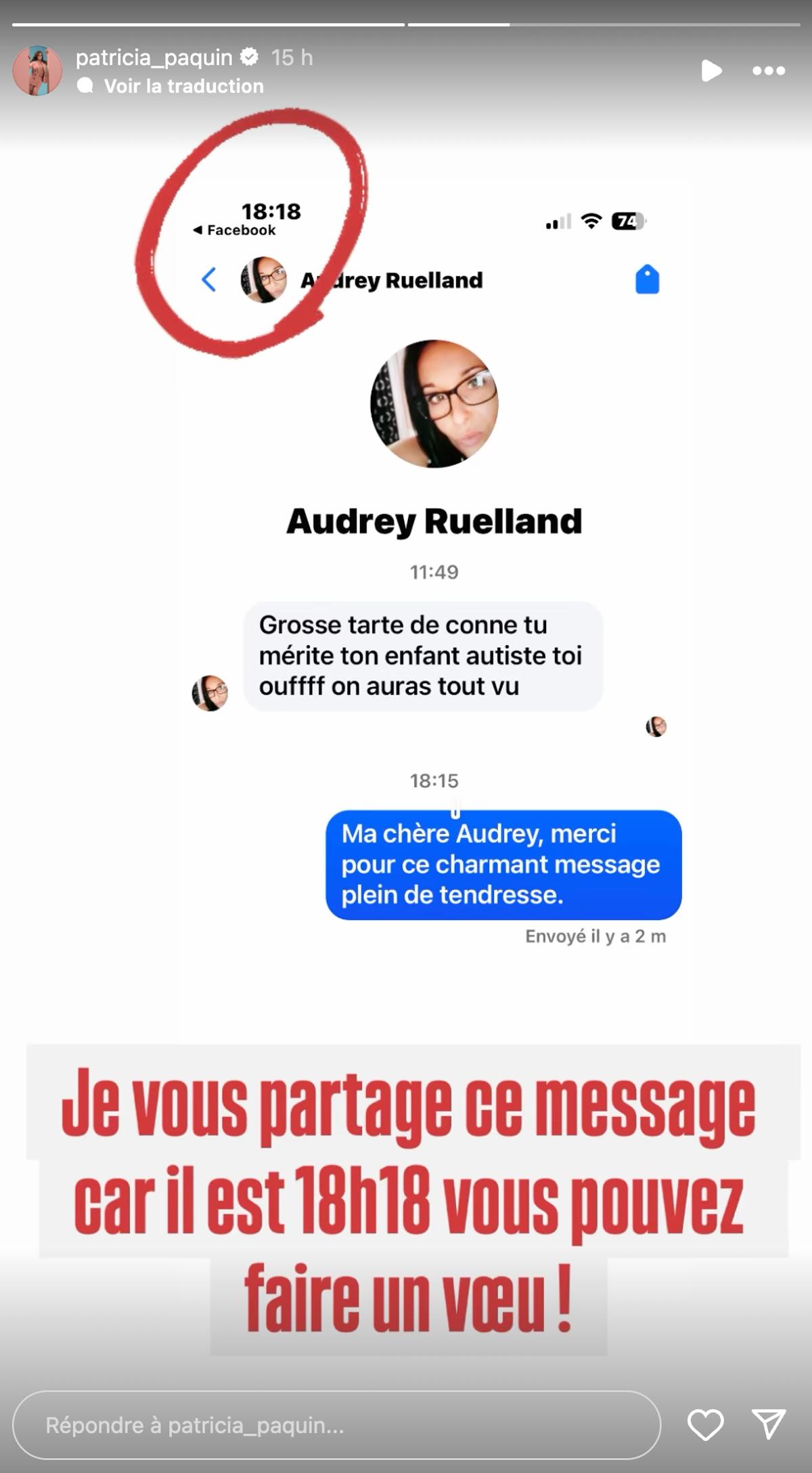 Patricia Paquin expose un commentaire horrible qu'elle a reçu
