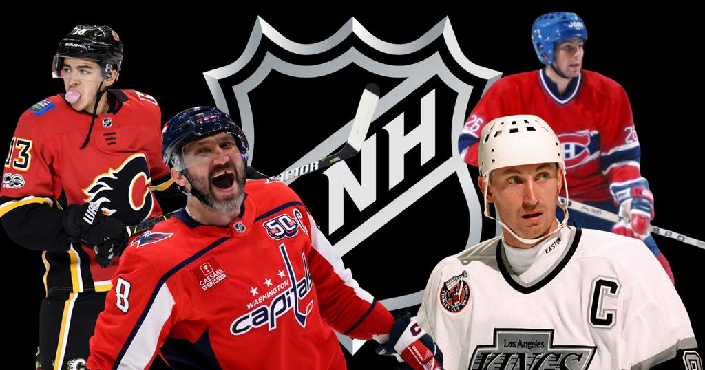 Gaudreau, Ovechkin, Gretzky et Naslund avec logo LNH