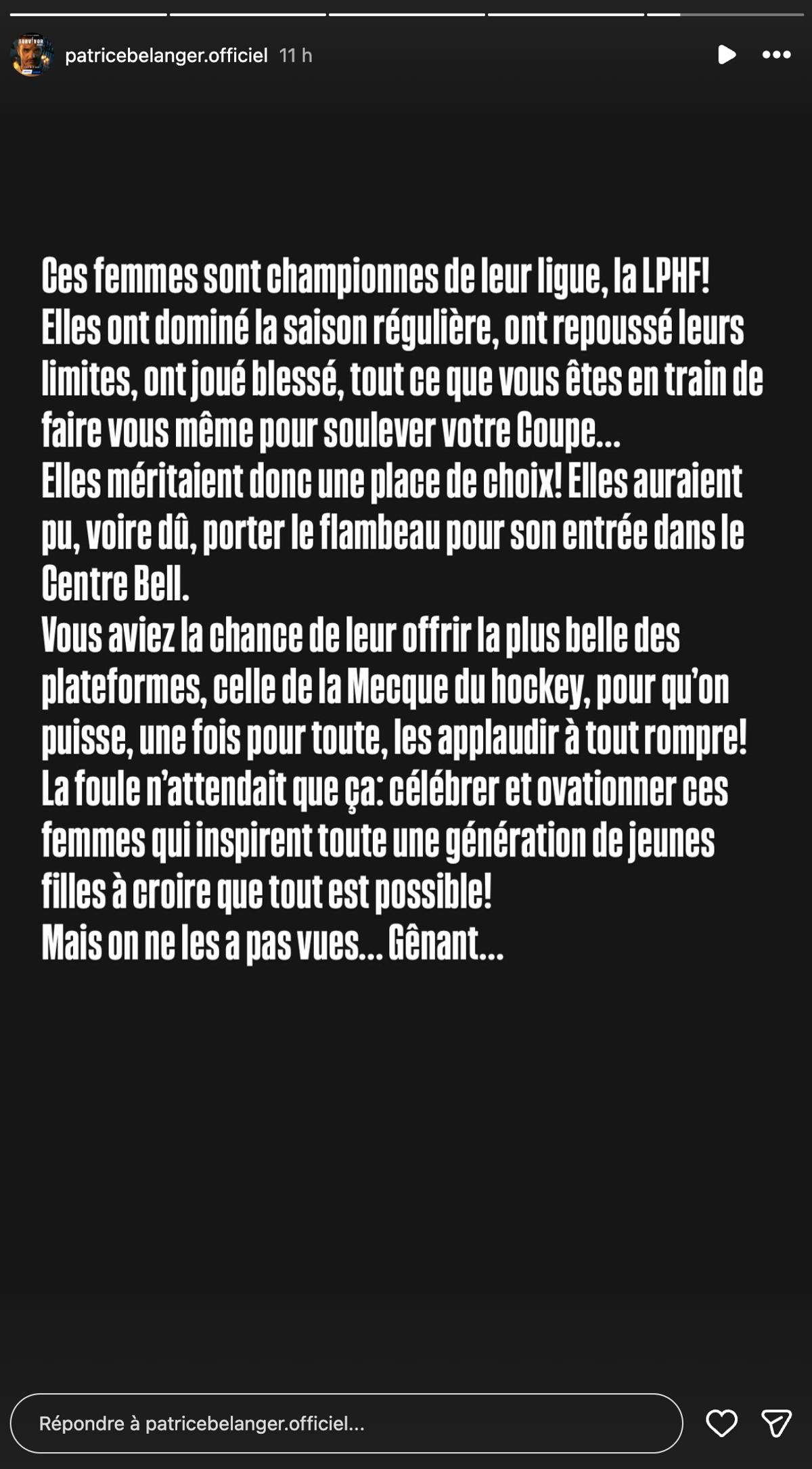 Patrice Bélanger dénonce le manque de visibilité de la Victoire ce lundi soir