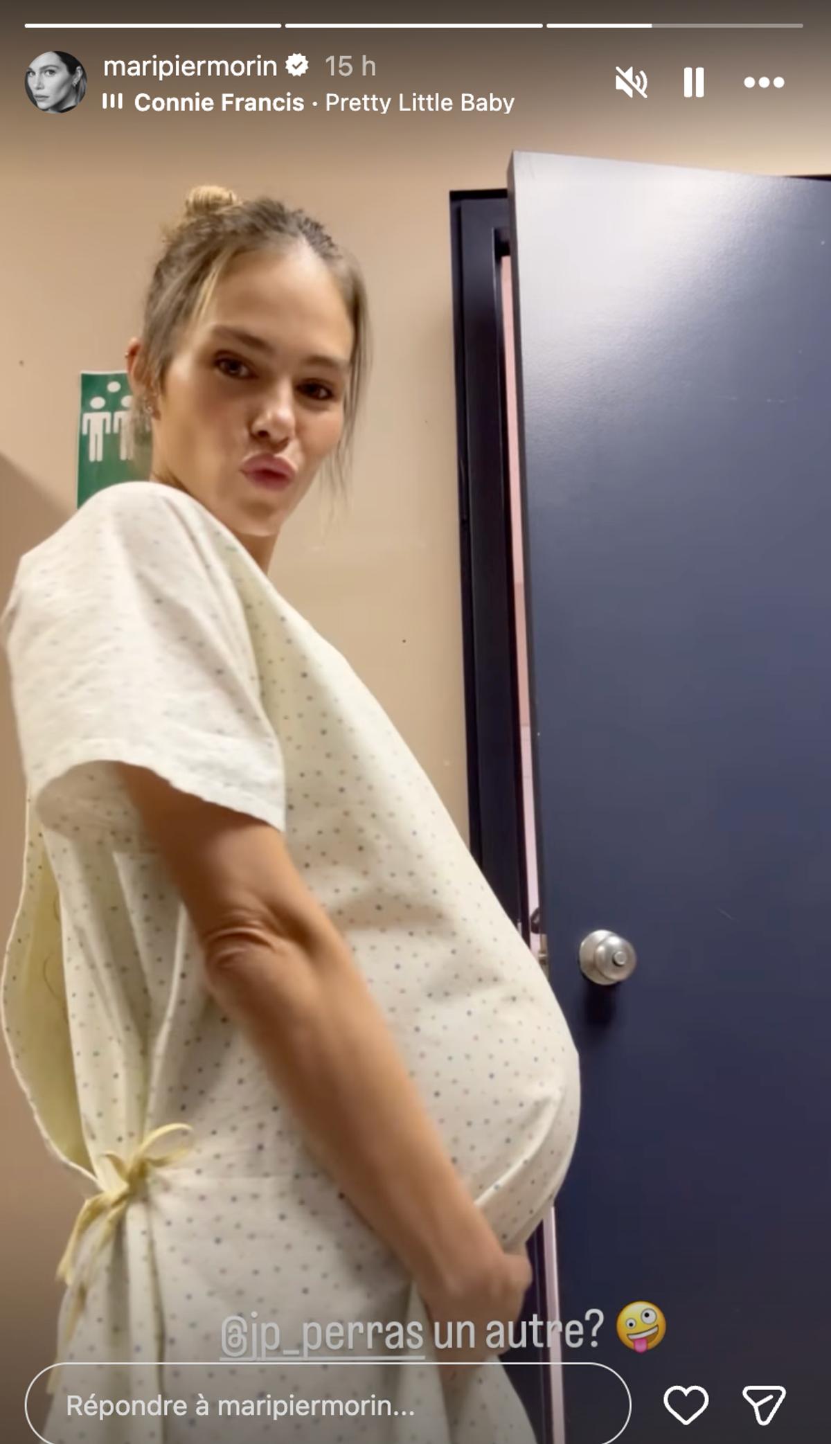 Maripier Morin et son faux ventre de femme enceinte