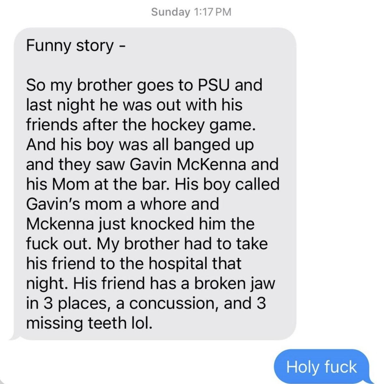 Text from alleged witness.