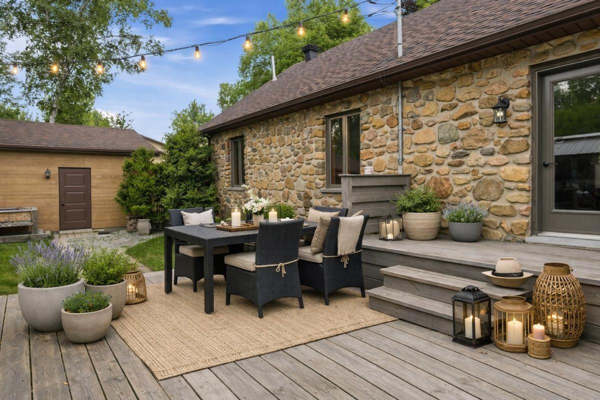 Terrasse extérieure avec vue sur la cour