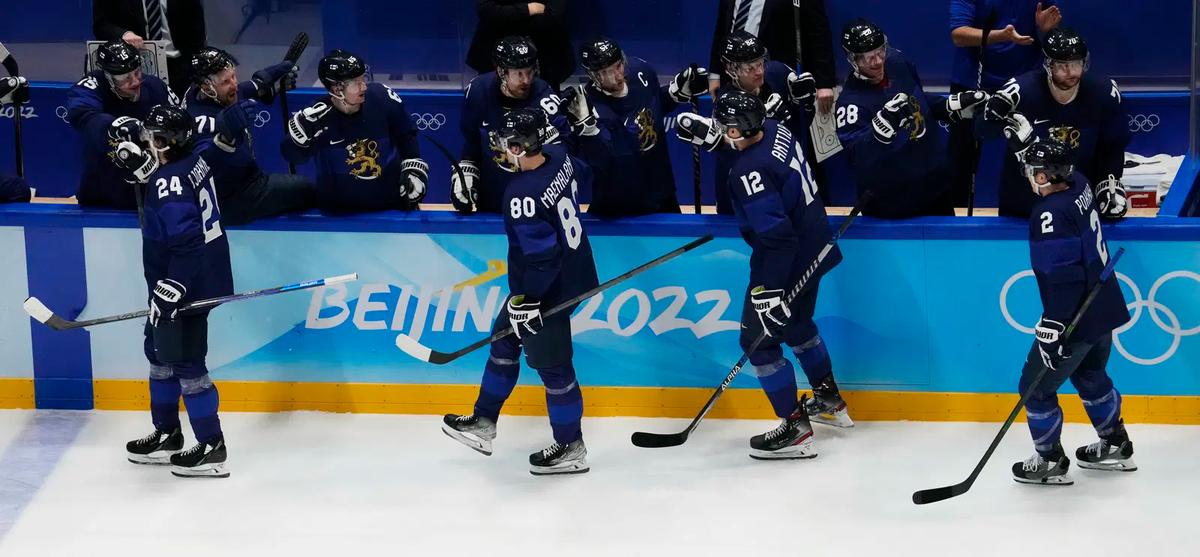Finland bench at Olympics. 