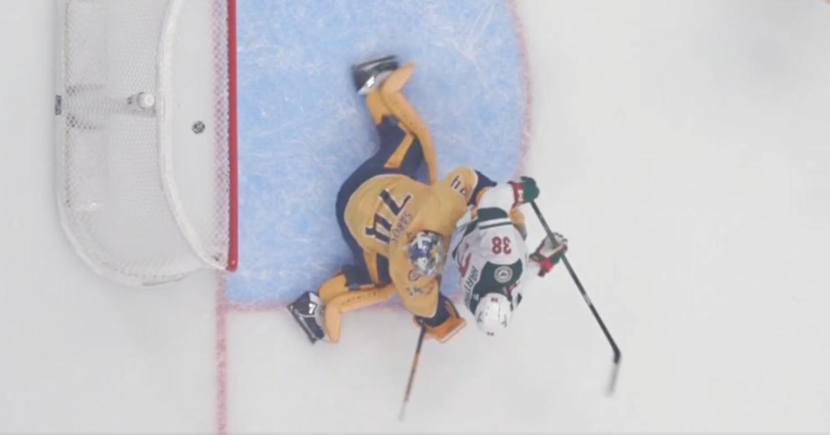Goalie interference on Juuse Saros by Ryan Hartman. 