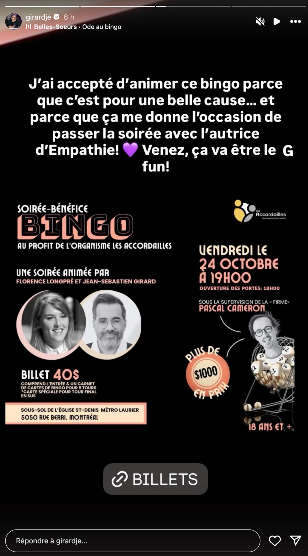 Jean-Sébastien Girard animera un bingo en compagnie de Florence Longpré
