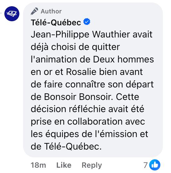 Télé-Québec explique le départ de Jean-Philippe Wauthier de Deux Hommes en or et Rosalie