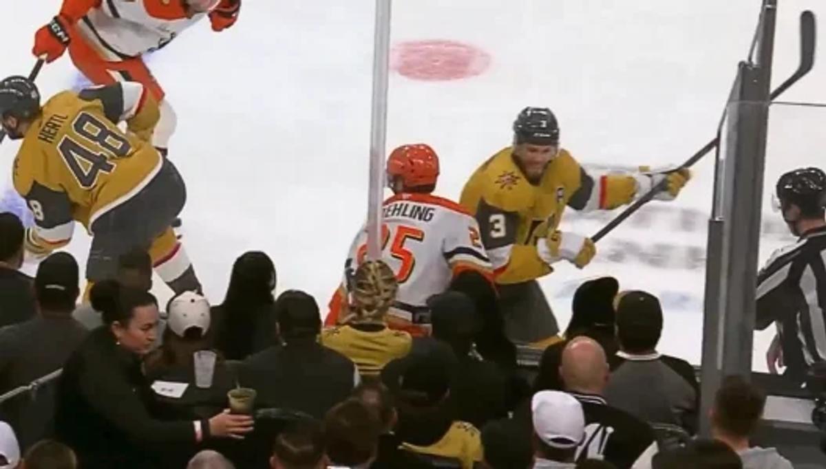 Brayden McNabb hits Ryan Poehling 