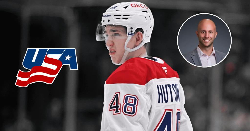 Lane Hutson, Marco D'Amico et le logo de Team USA
