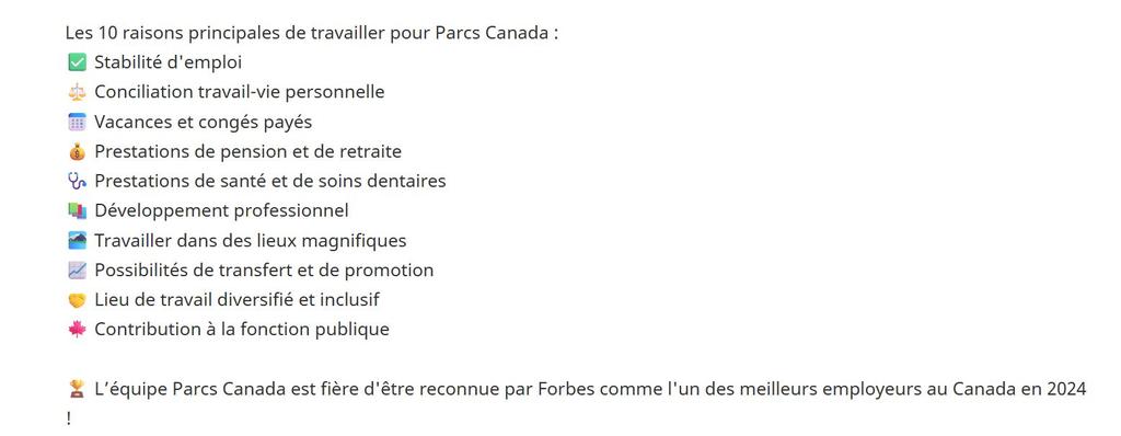 Conditions de travail Parcs Canada
