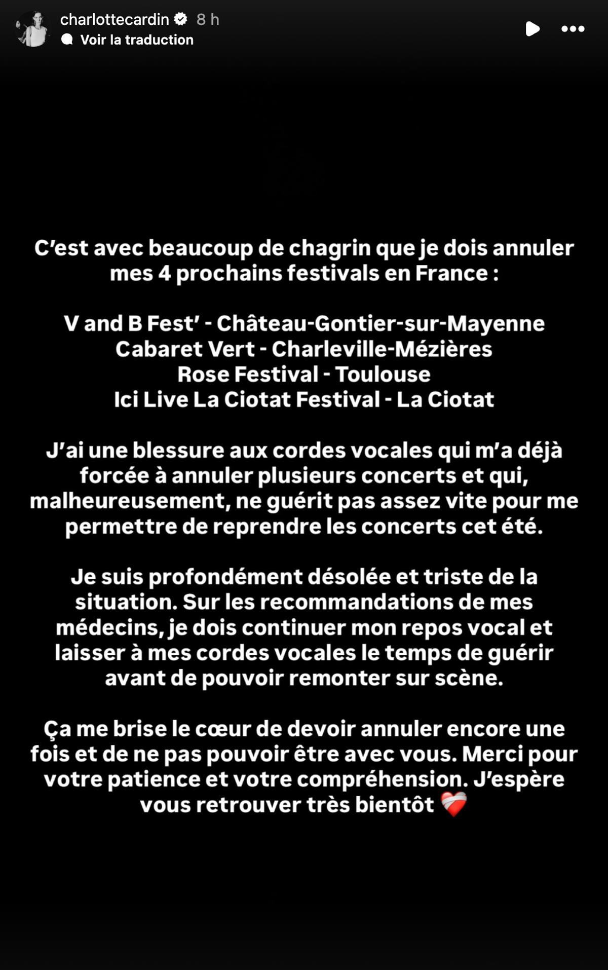 Message de Charlotte Cardin