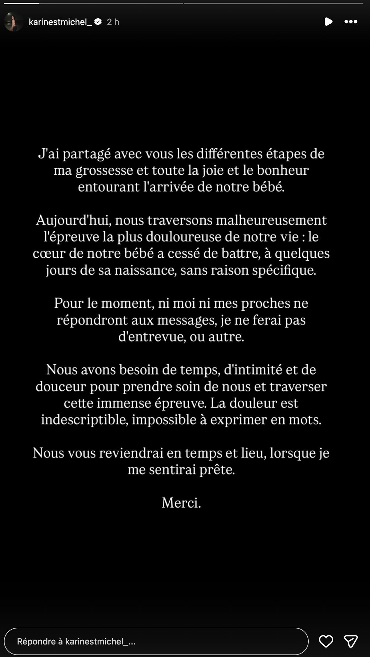 Karine St-Michel annonce avoir perdu son bébé