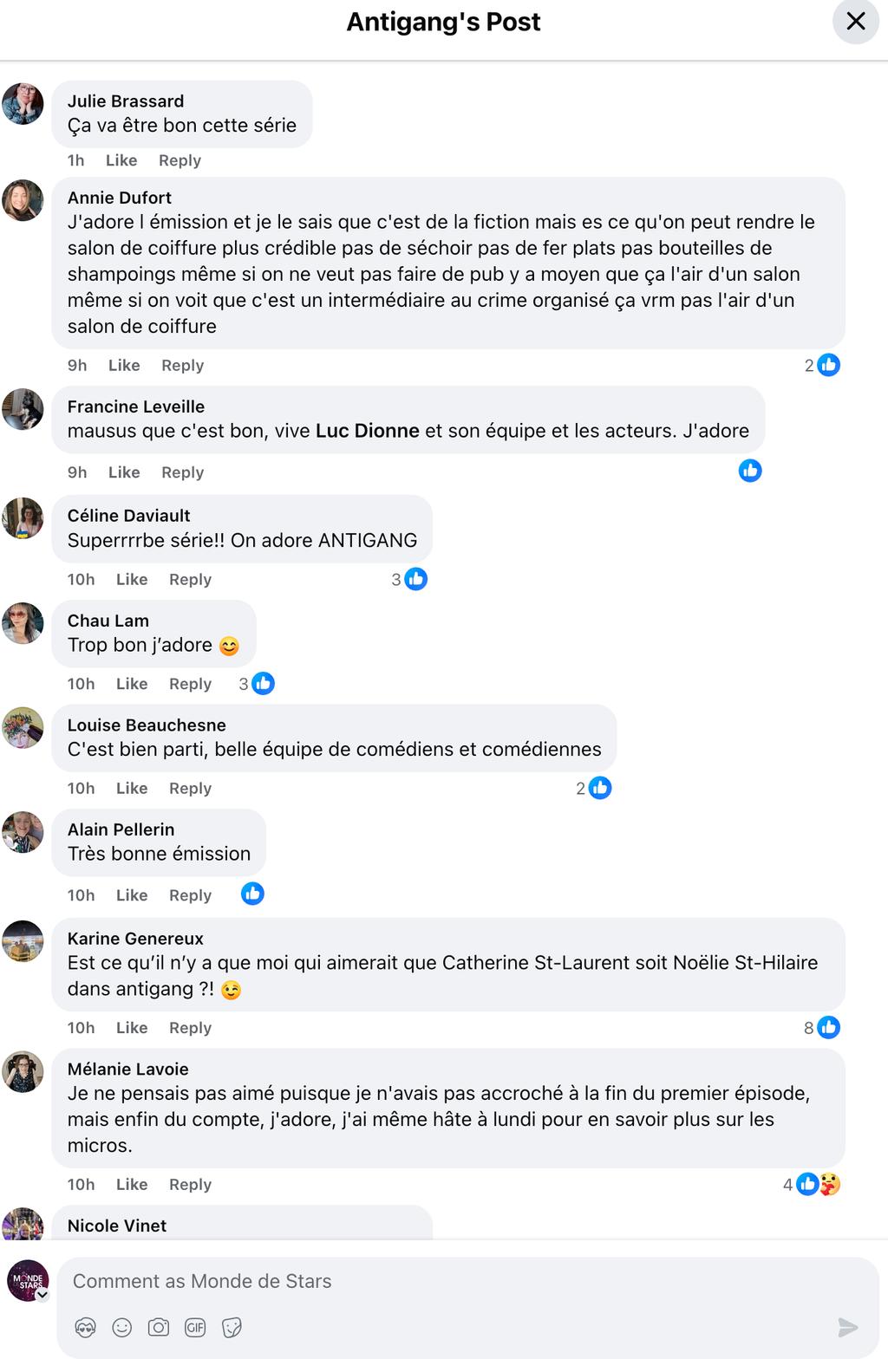 Commentaires sur la première semaine d'Antigang