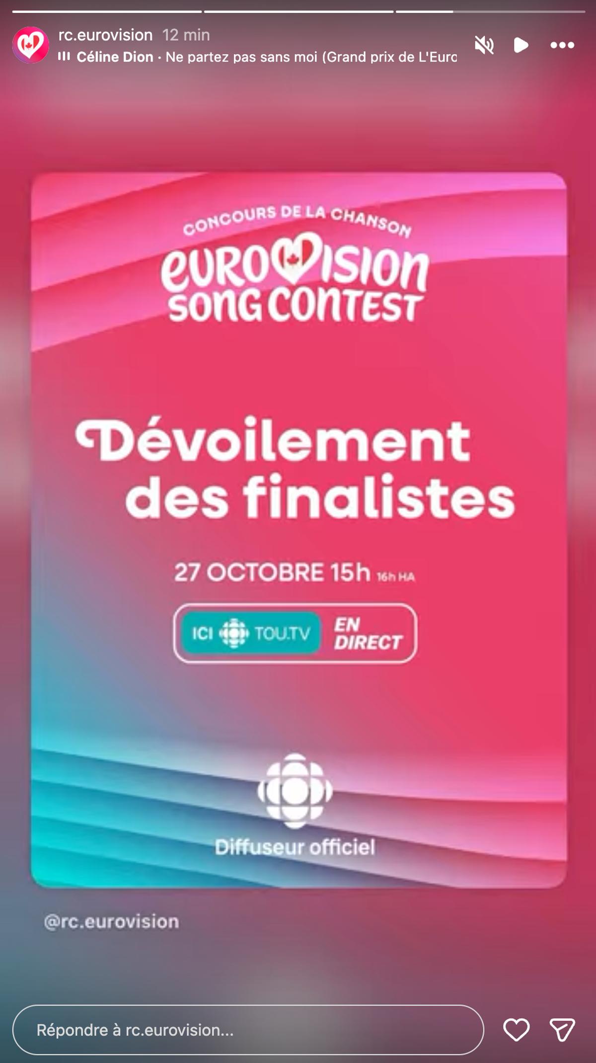Dévoilement des finalistes d'Eurovision le 27 octobre