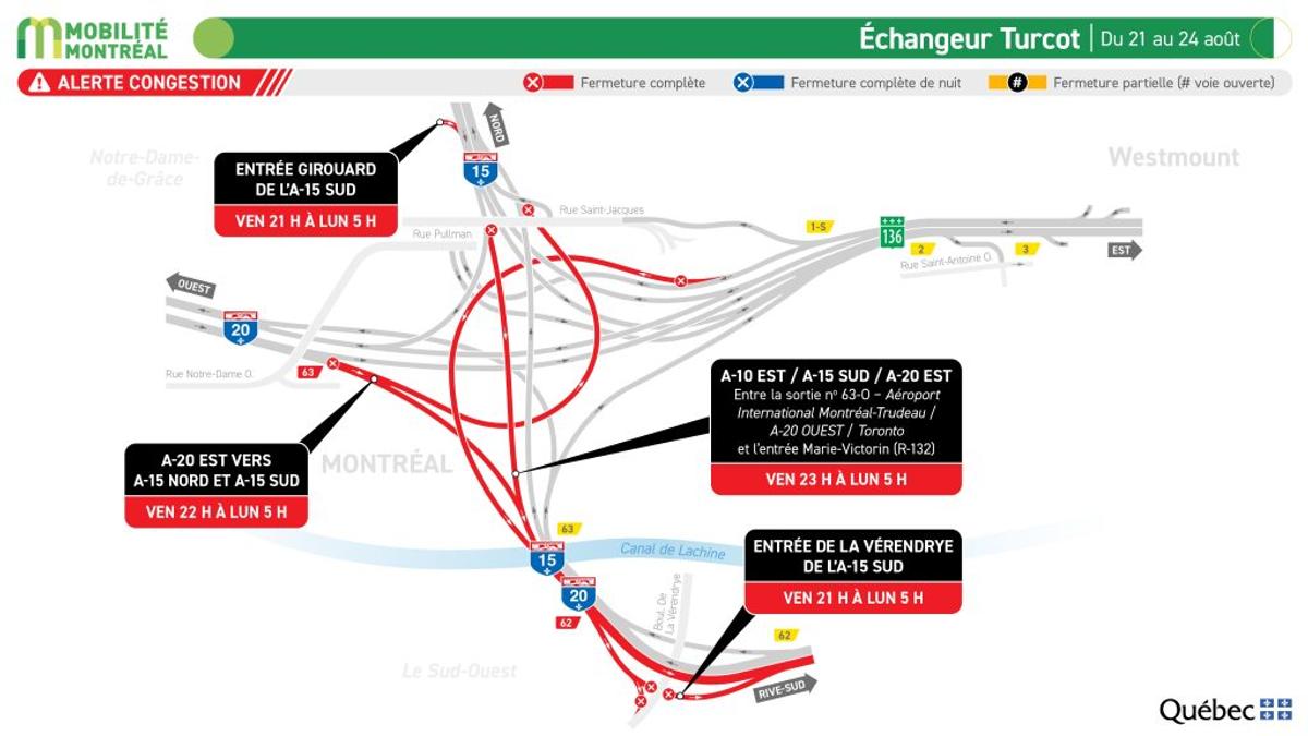 Échangeur Turcot - entraves du 21 au 24 août