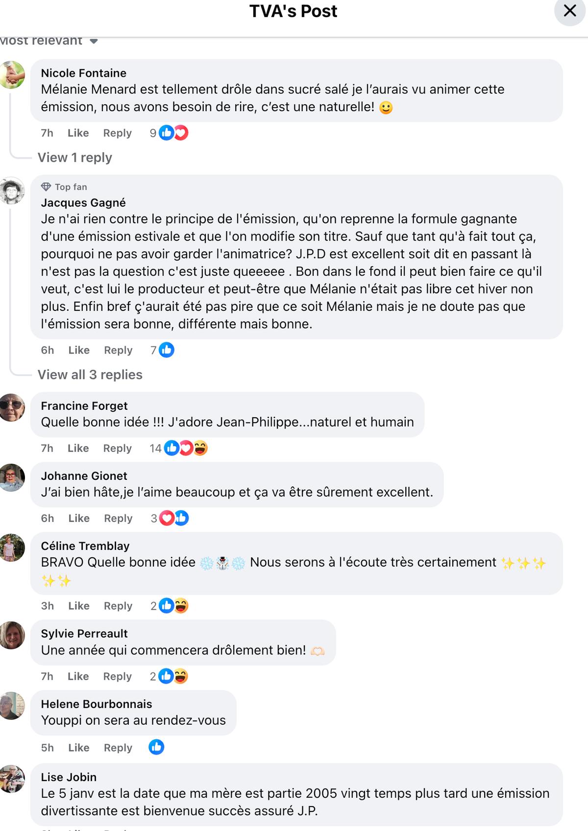 Commentaires concernant la nouvelle émission Sucré Givré