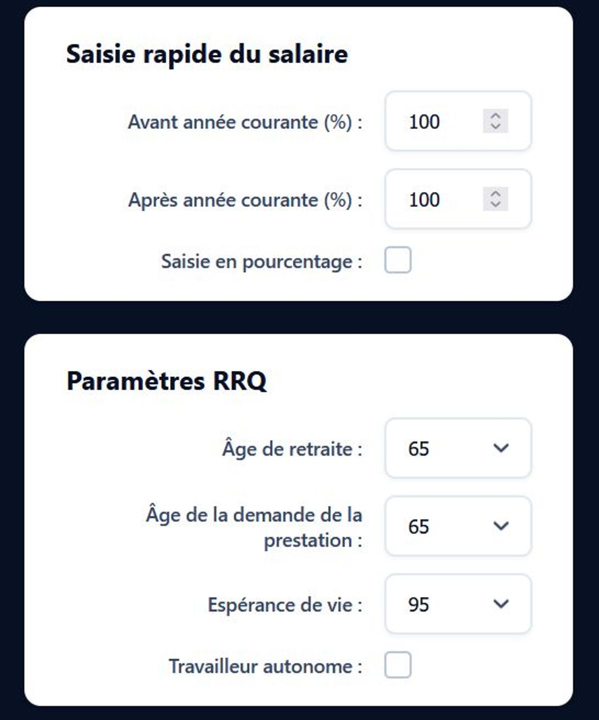 Capture d'écran - Simulateur de la prestation du RRQ