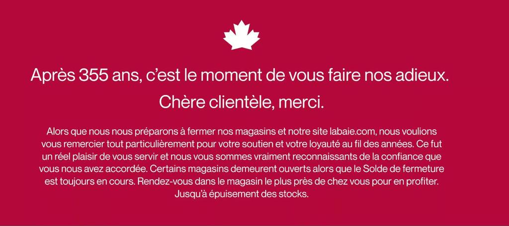 Capture d'écran - site web La Baie d'Hudson