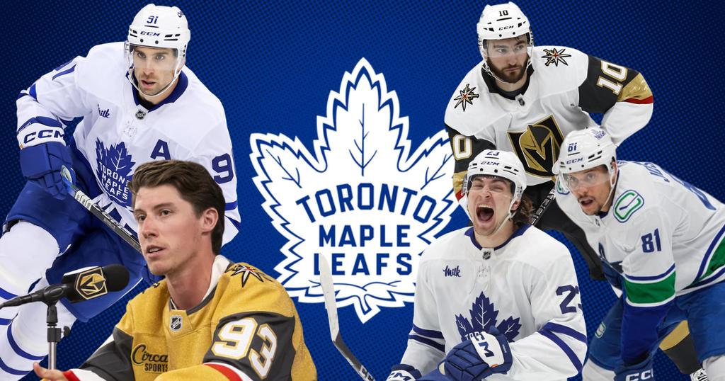Tavares, Marner, Roy, Joshua et Knies avec le logo des Leafs