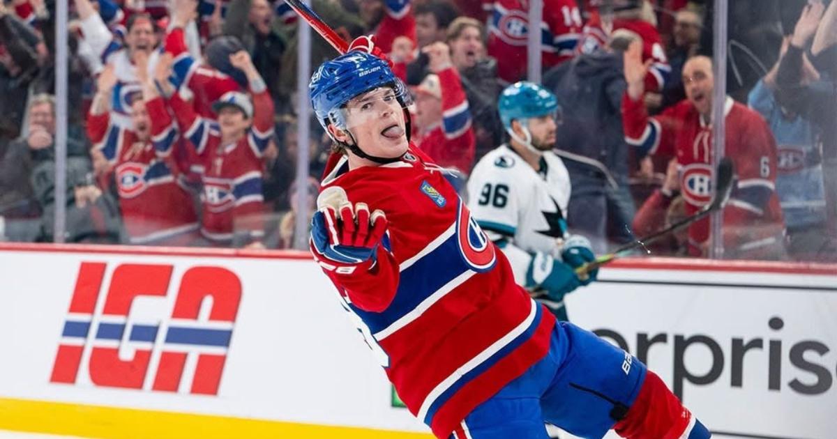 Cole Caufield sort langue #13 rouge
