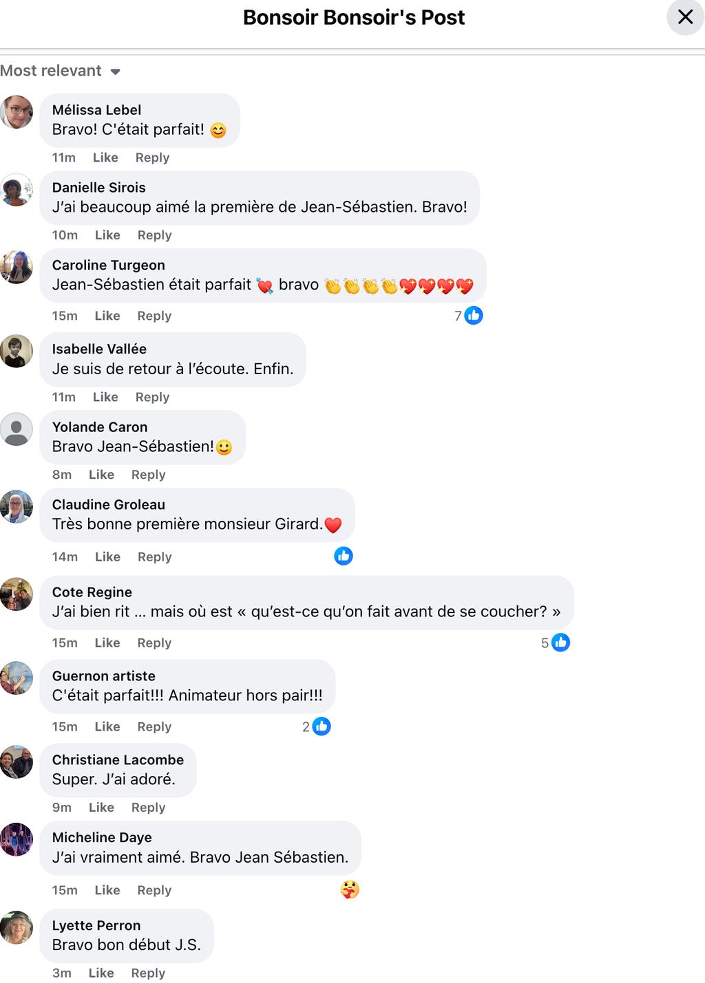 Capture d'écran de la première de Jean-Sébastien Girard à Bonsoir Bonsoir!