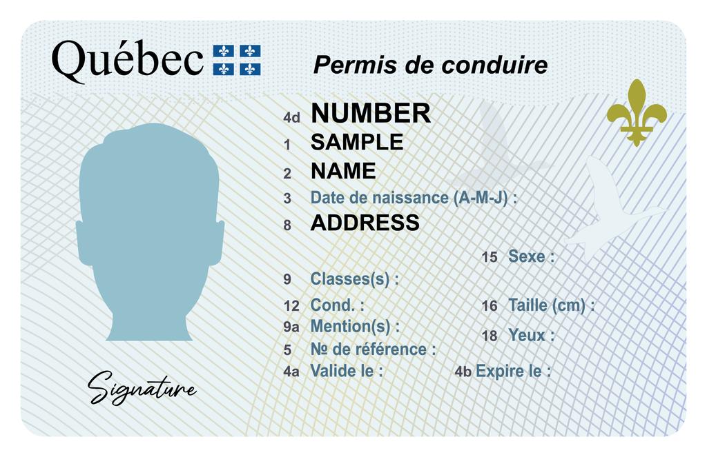 Spécimen de permis de conduire du Québec