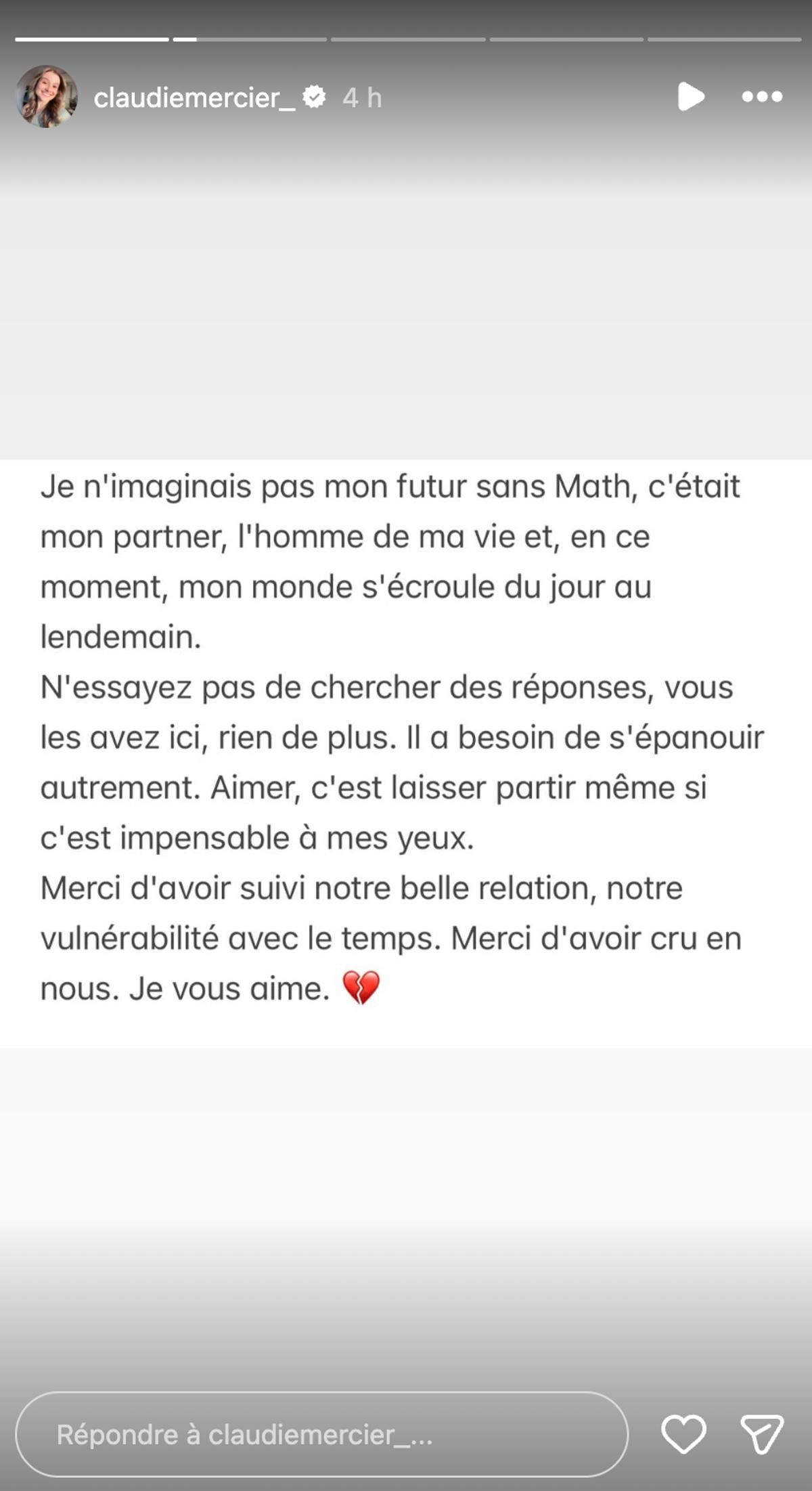 Claudie Mercier annonce sa séparation