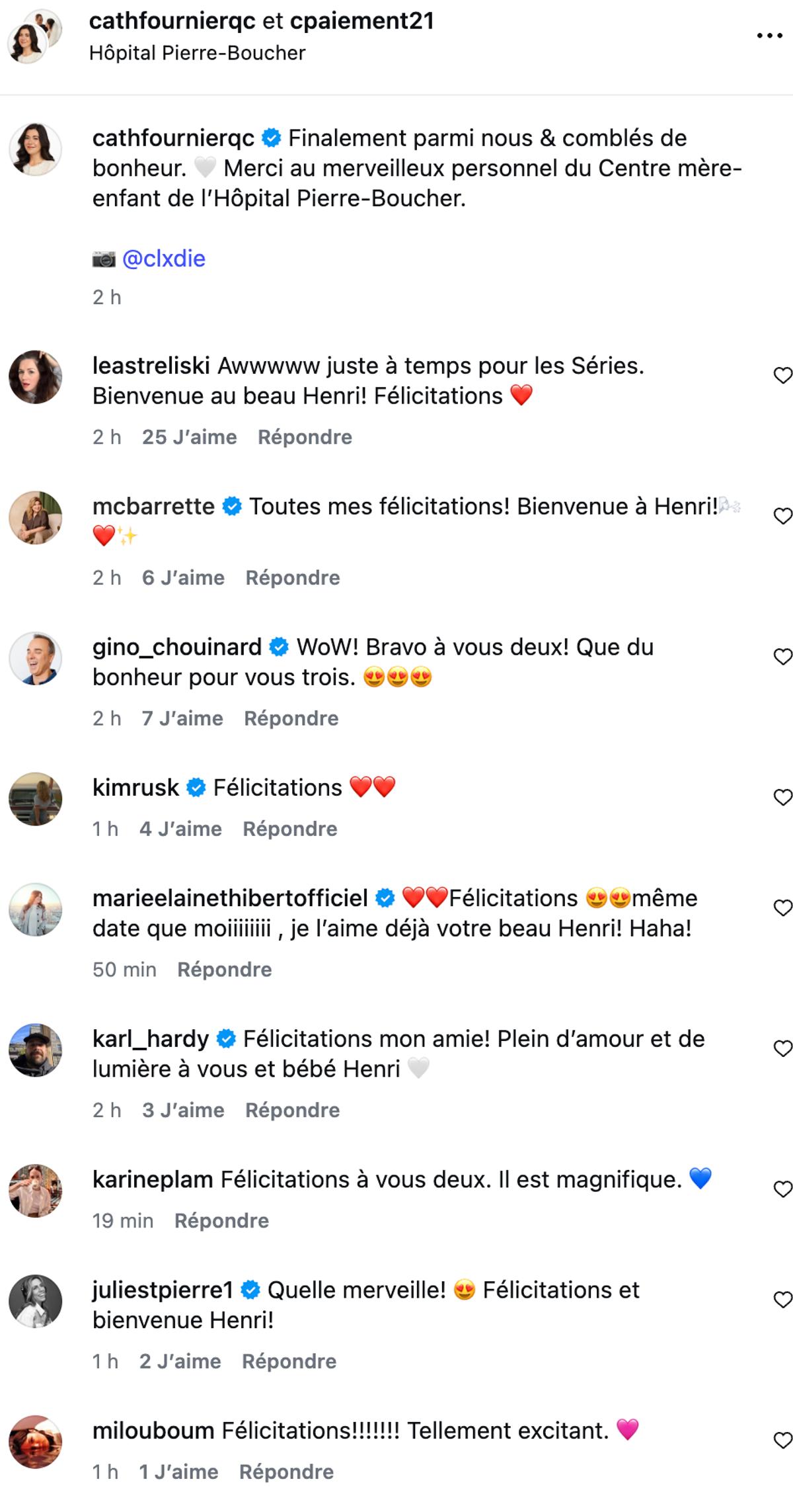 Les félicitations à Catherine Fournier