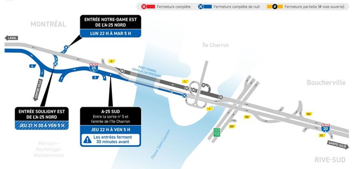 Fermeture complète du tunnel en direction de la Rive-Sud durant la nuit du 25 au 26 juin