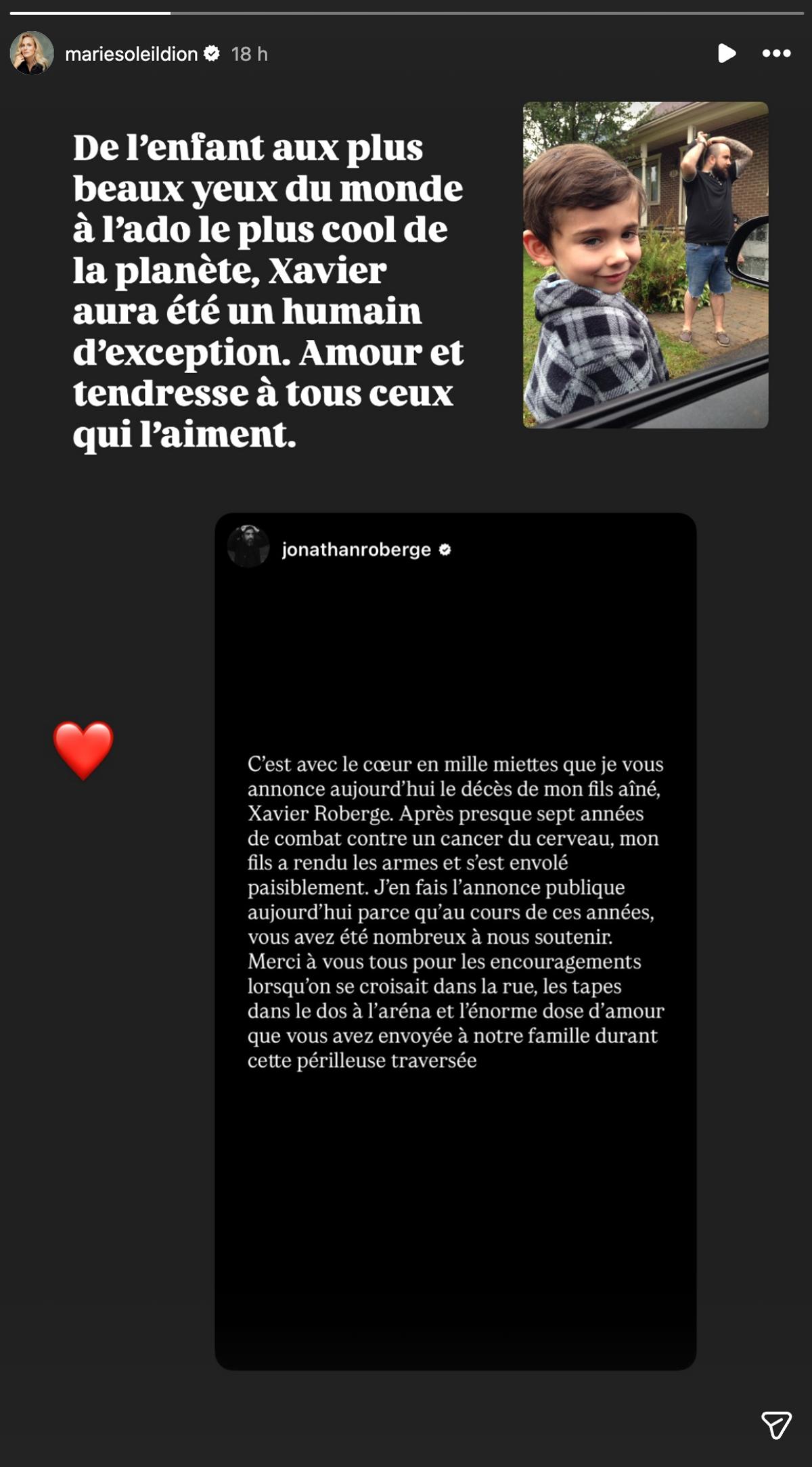 Touchant message de Marie-Soleil Dion