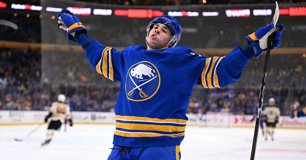 JJ Peterka celly Buffalo Sabres. Joe Hrycych/Getty