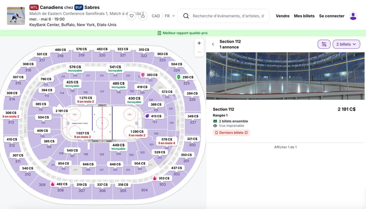 Stub hub, consulté à 13 h 58