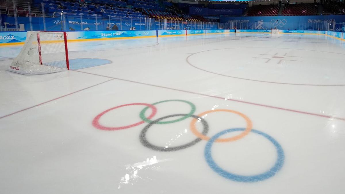 Ice with Olympics logo.